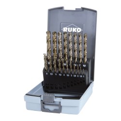 Metalo gražtų rinkinys HSS-G Co5 1-10mm (19 dal.) RUKO